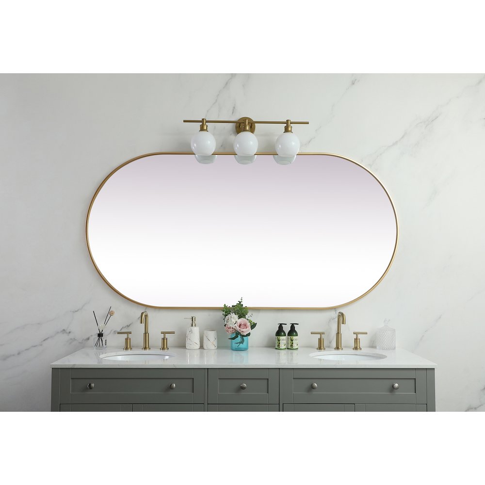 Metal Frame Oval Mirror 36x72 Inch in Brass