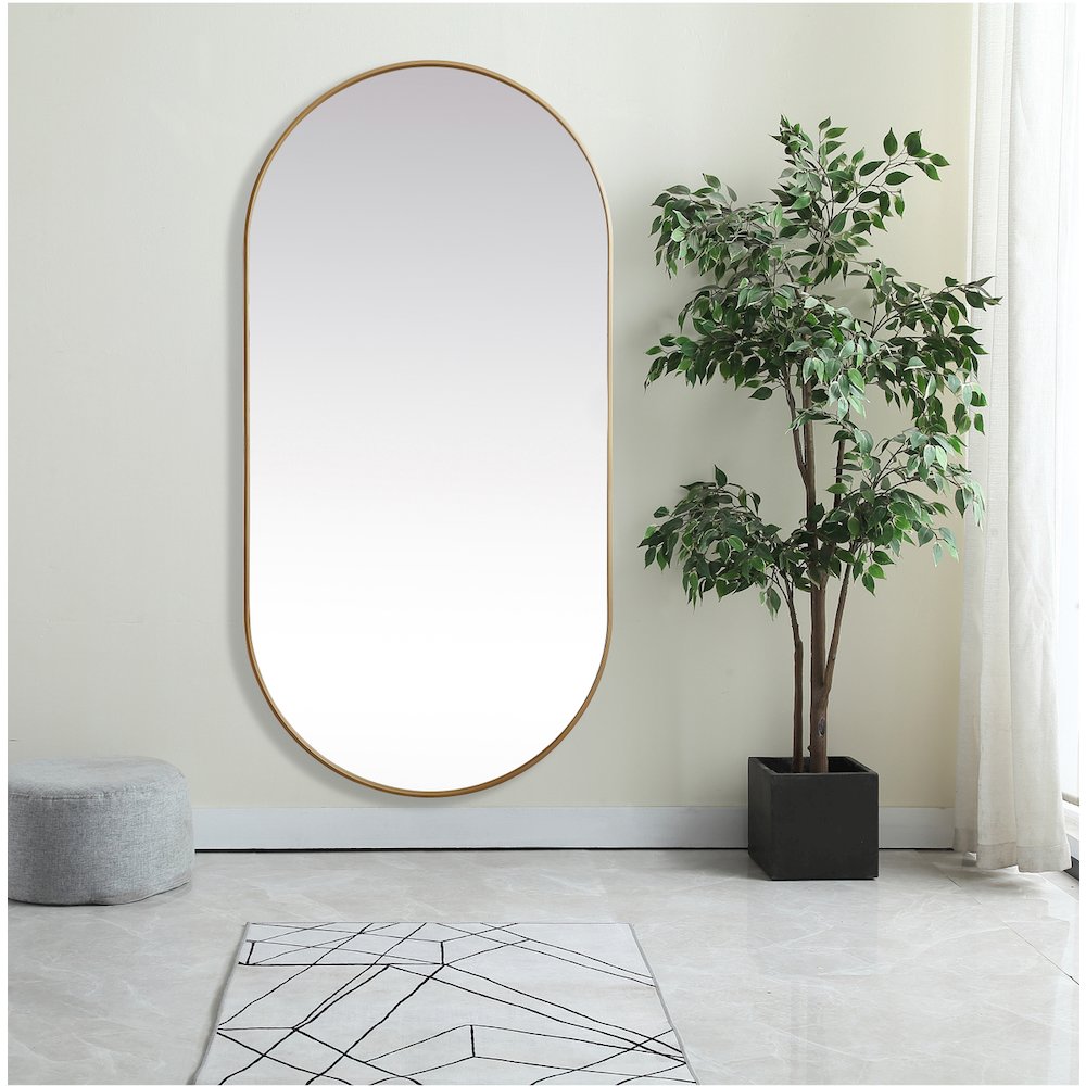 Metal Frame Oval Mirror 36x72 Inch in Brass