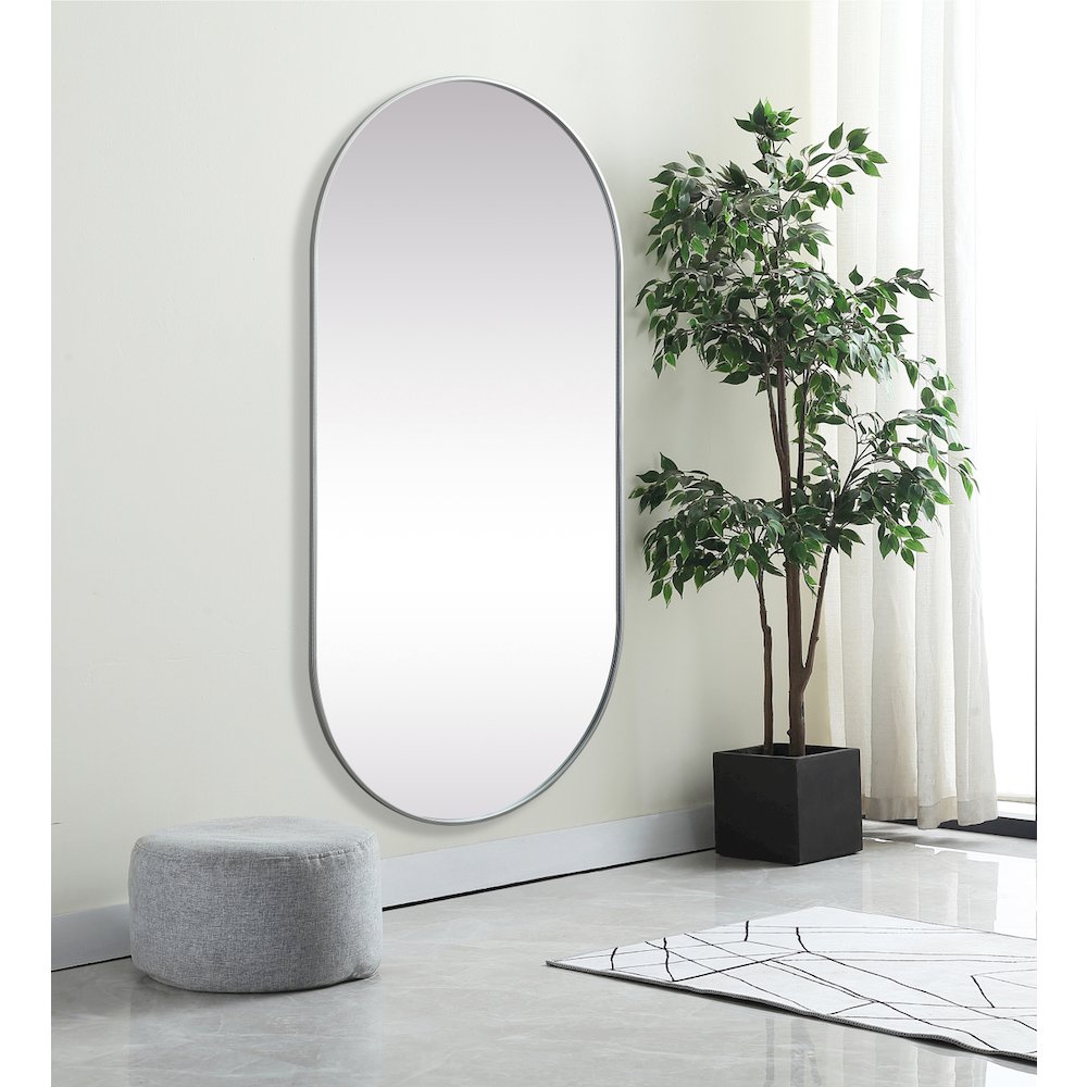 Metal Frame Oval Mirror 36x72 Inch in Silver