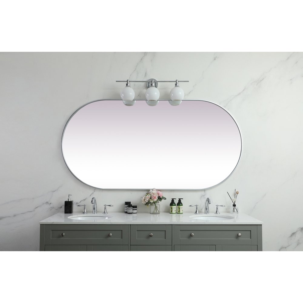 Metal Frame Oval Mirror 36x72 Inch in Silver