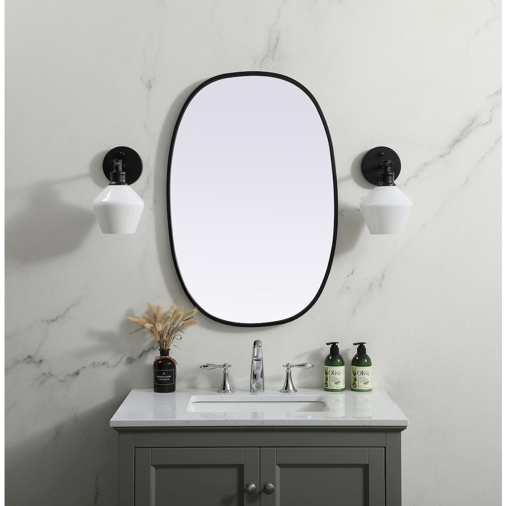 Metal Frame Oval Mirror 20x30 Inch in Black