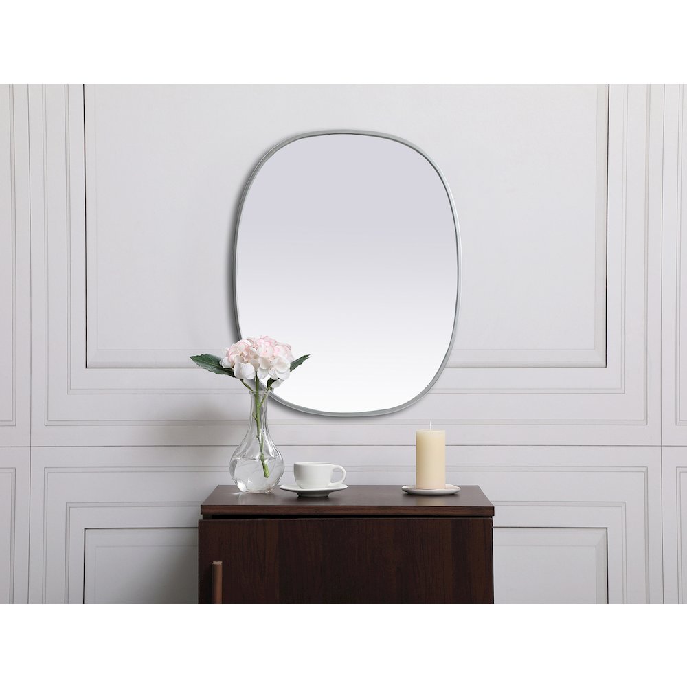 Metal Frame Oval Mirror 24x30 Inch in Silver