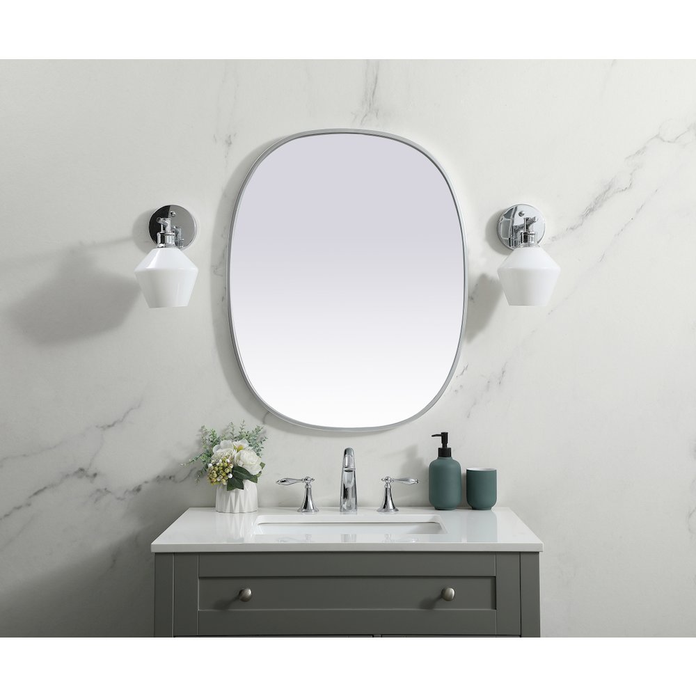 Metal Frame Oval Mirror 24x30 Inch in Silver