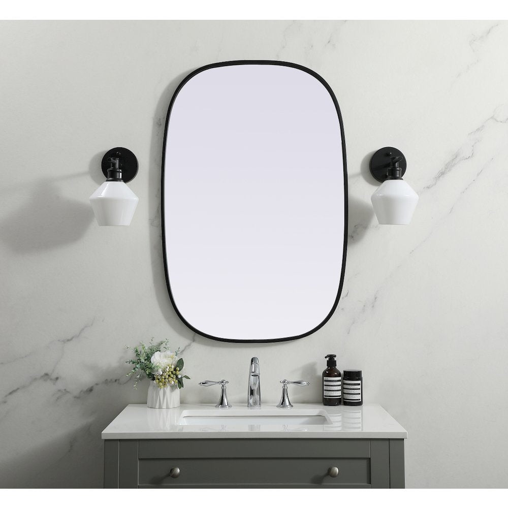 Metal Frame Oval Mirror 24x36 Inch in Black