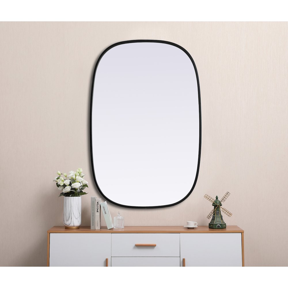 Metal Frame Oval Mirror 24x36 Inch in Black