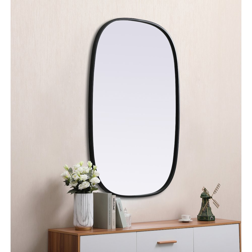 Metal Frame Oval Mirror 24x36 Inch in Black