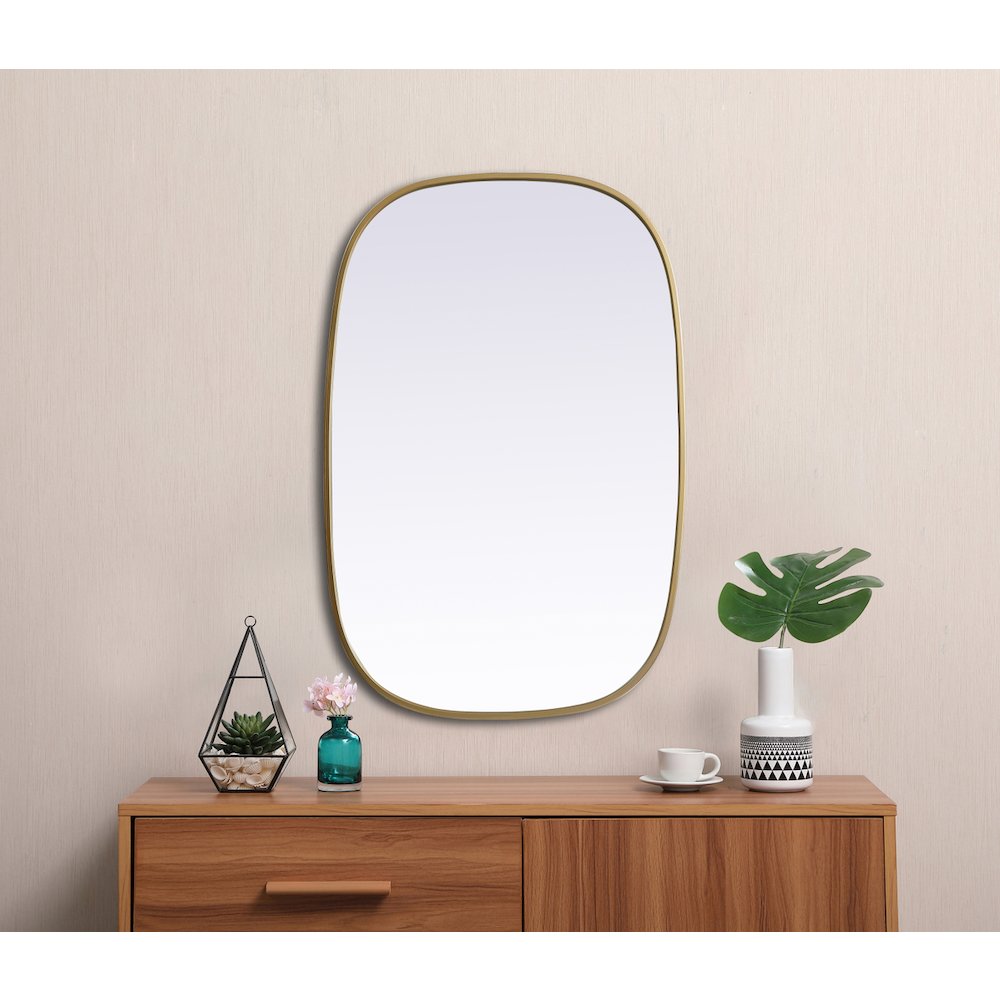 Metal Frame Oval Mirror 24x36 Inch in Brass