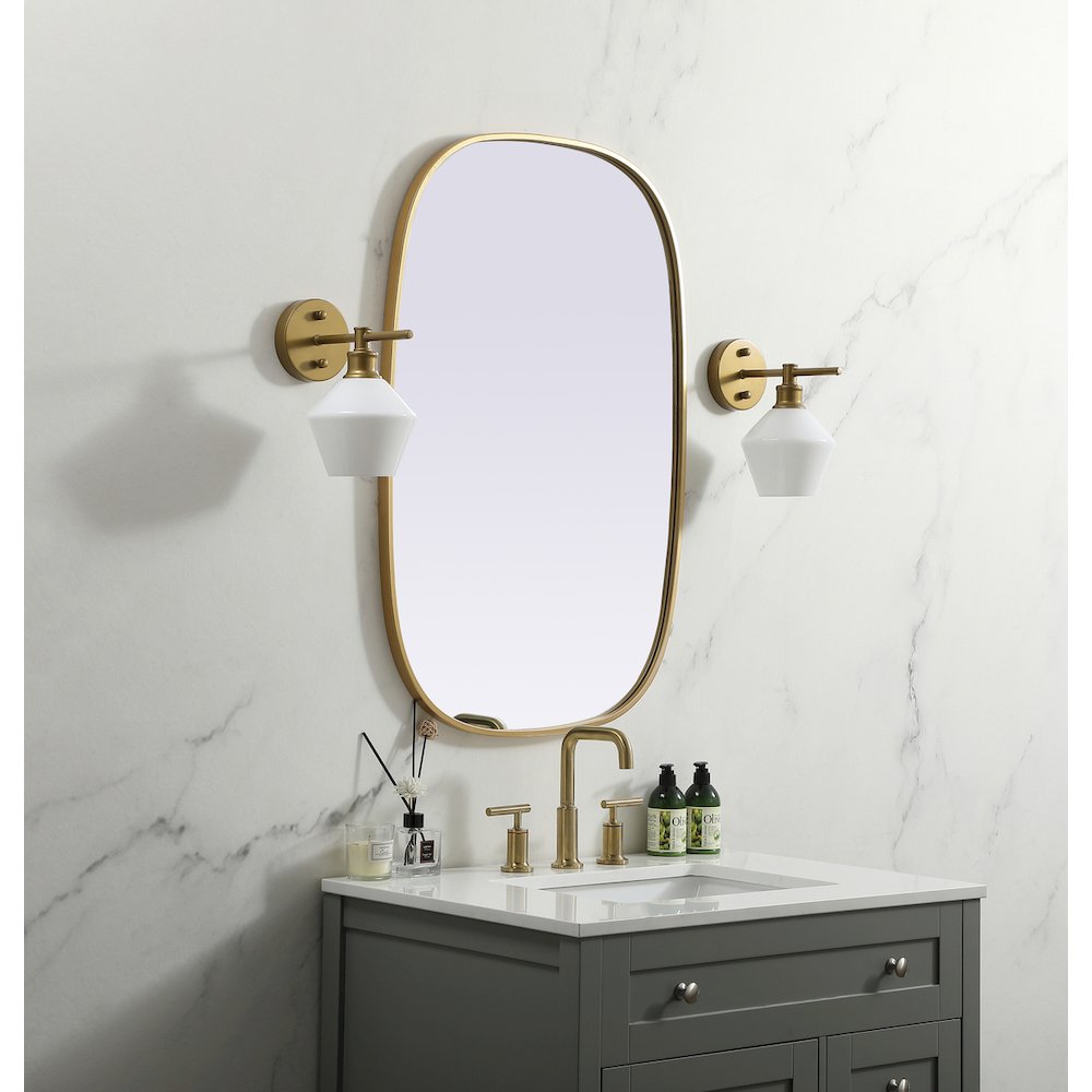 Metal Frame Oval Mirror 24x36 Inch in Brass