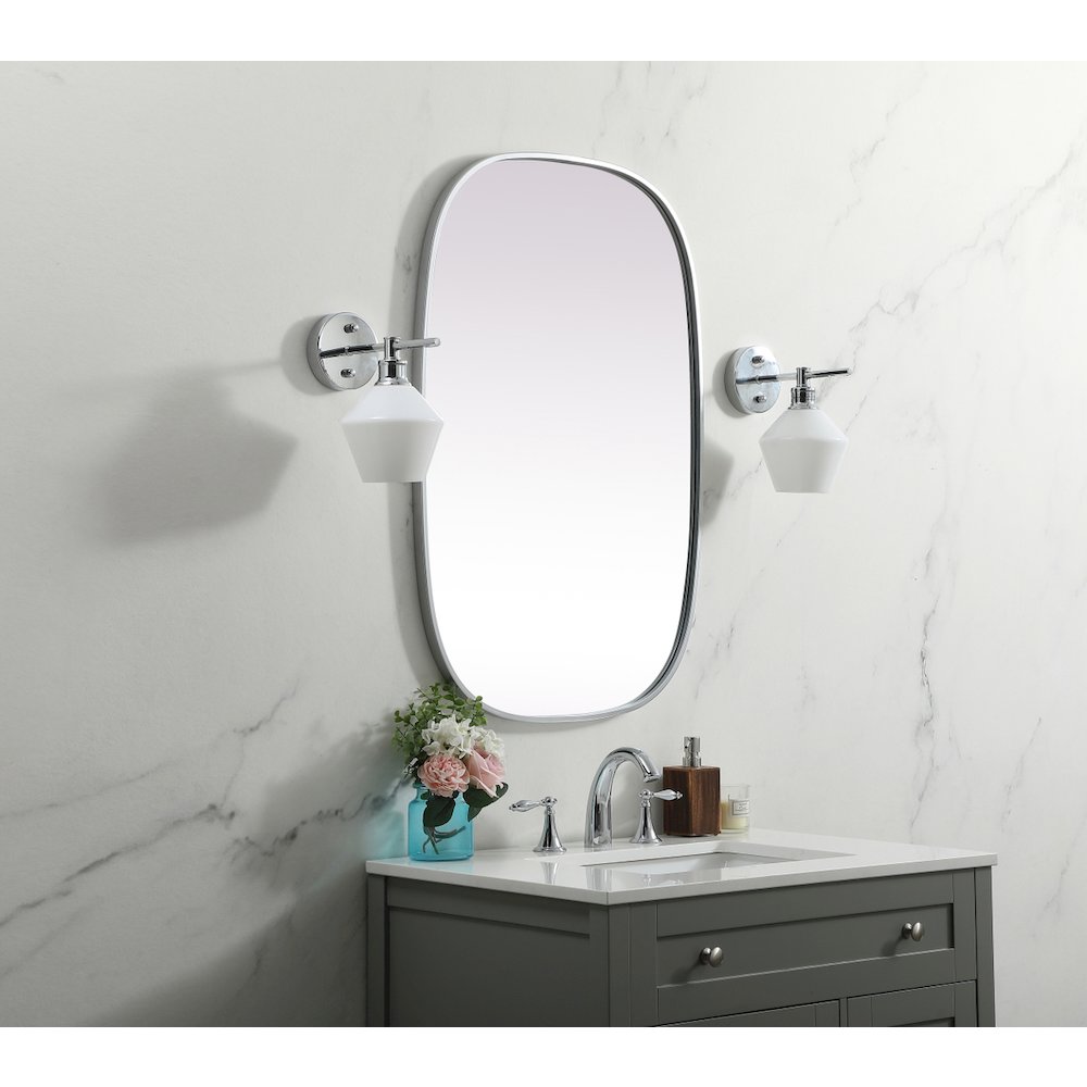 Metal Frame Oval Mirror 24x36 Inch in Silver