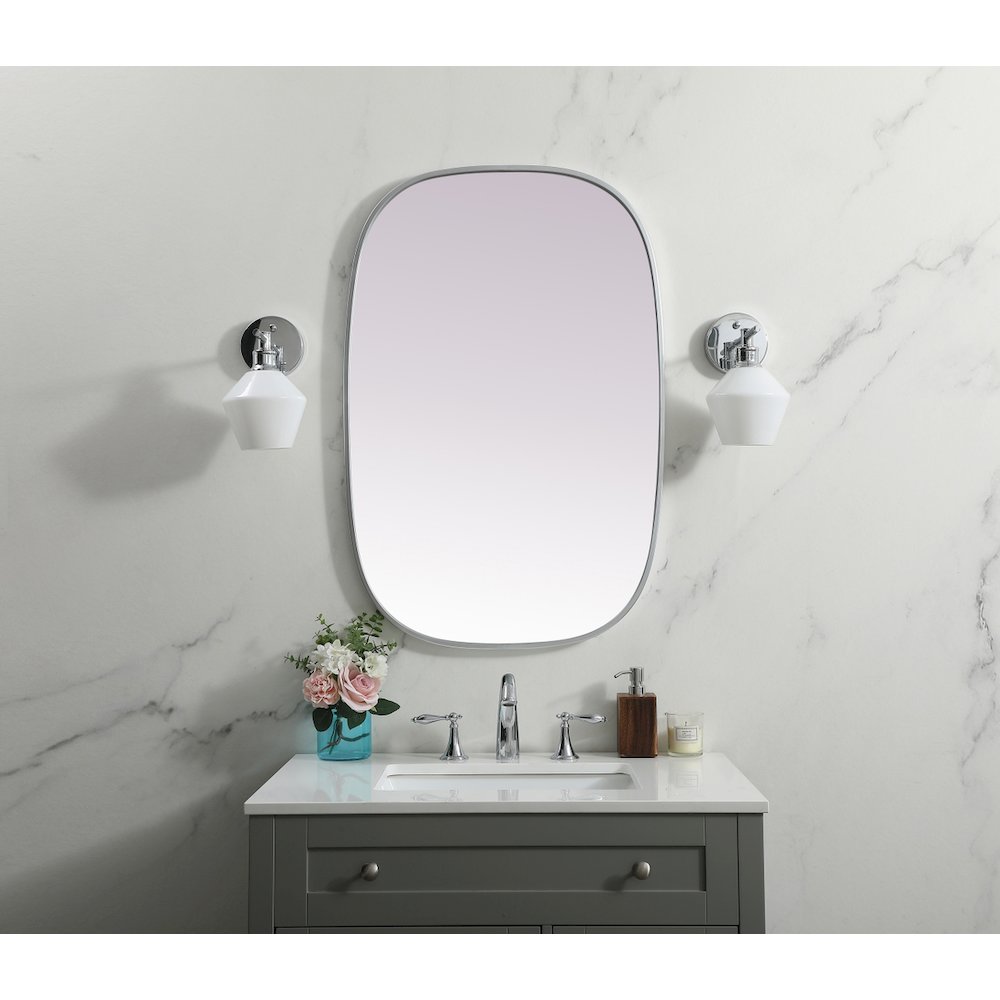 Metal Frame Oval Mirror 24x36 Inch in Silver