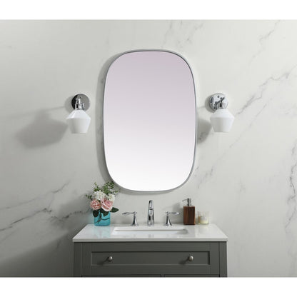 Metal Frame Oval Mirror 24x36 Inch in Silver