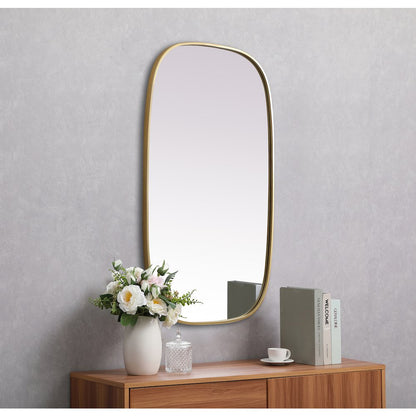 Metal Frame Oval Mirror 24x40 Inch in Brass