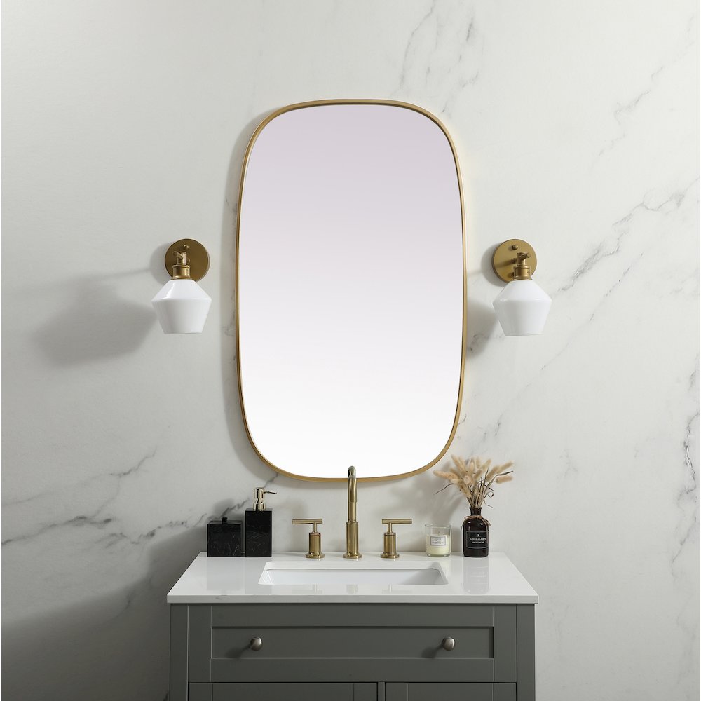 Metal Frame Oval Mirror 24x40 Inch in Brass