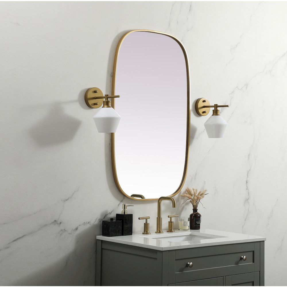 Metal Frame Oval Mirror 24x40 Inch in Brass