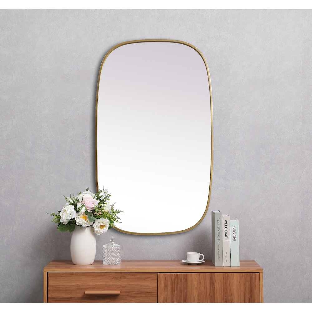 Metal Frame Oval Mirror 24x40 Inch in Brass