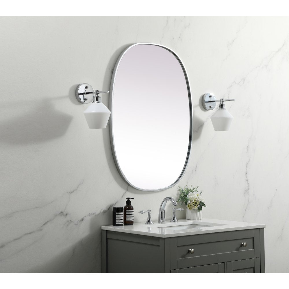 Metal Frame Oval Mirror 27x36 Inch in Silver