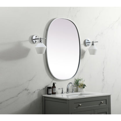 Metal Frame Oval Mirror 27x36 Inch in Silver