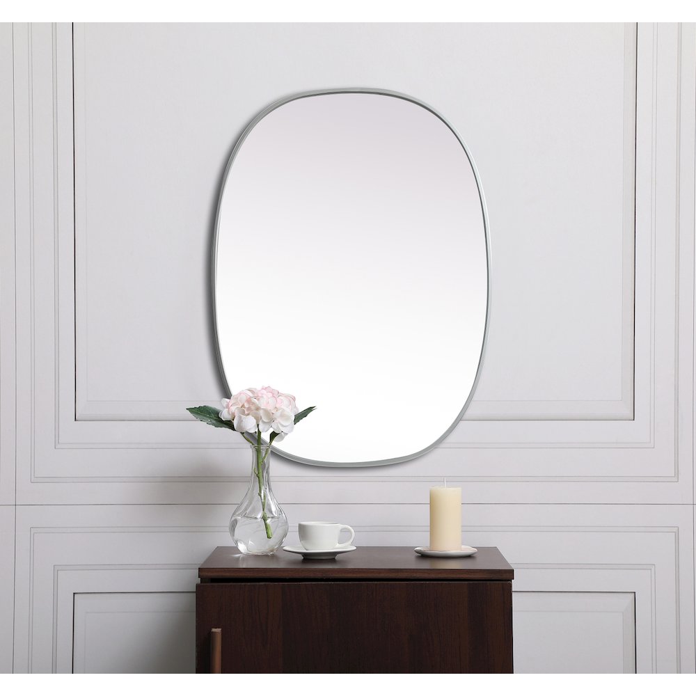 Metal Frame Oval Mirror 27x36 Inch in Silver
