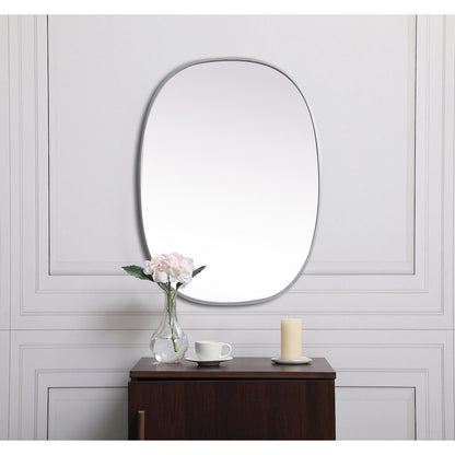 Metal Frame Oval Mirror 27x36 Inch in Silver