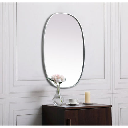 Metal Frame Oval Mirror 27x36 Inch in Silver