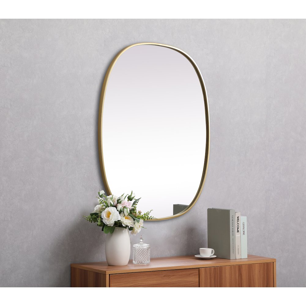 Metal Frame Oval Mirror 30x36 Inch in Brass