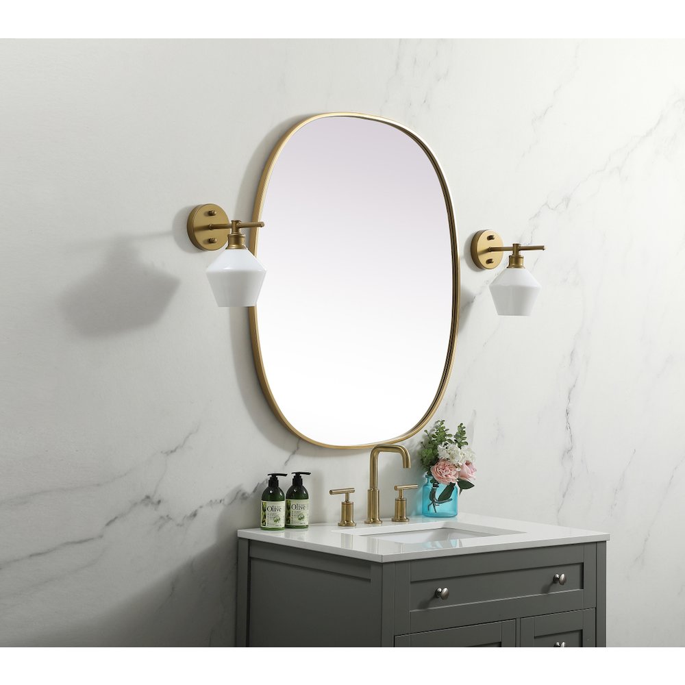 Metal Frame Oval Mirror 30x36 Inch in Brass