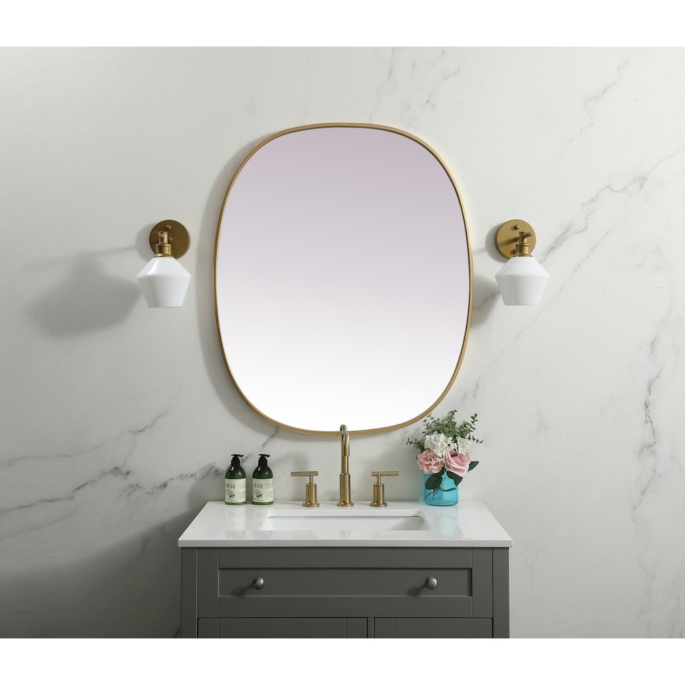 Metal Frame Oval Mirror 30x36 Inch in Brass