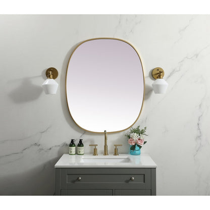 Metal Frame Oval Mirror 30x36 Inch in Brass