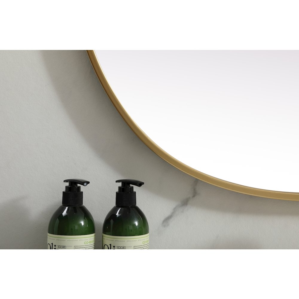 Metal Frame Oval Mirror 30x36 Inch in Brass