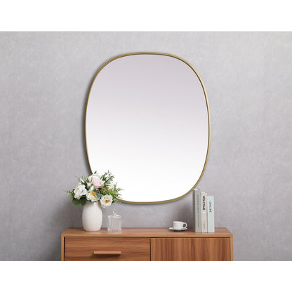 Metal Frame Oval Mirror 30x36 Inch in Brass