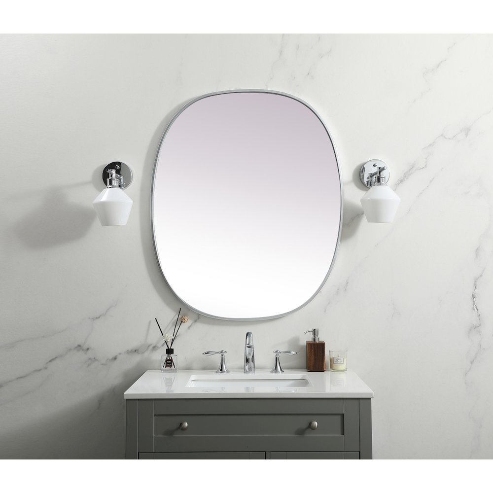 Metal Frame Oval Mirror 30x36 Inch in Silver