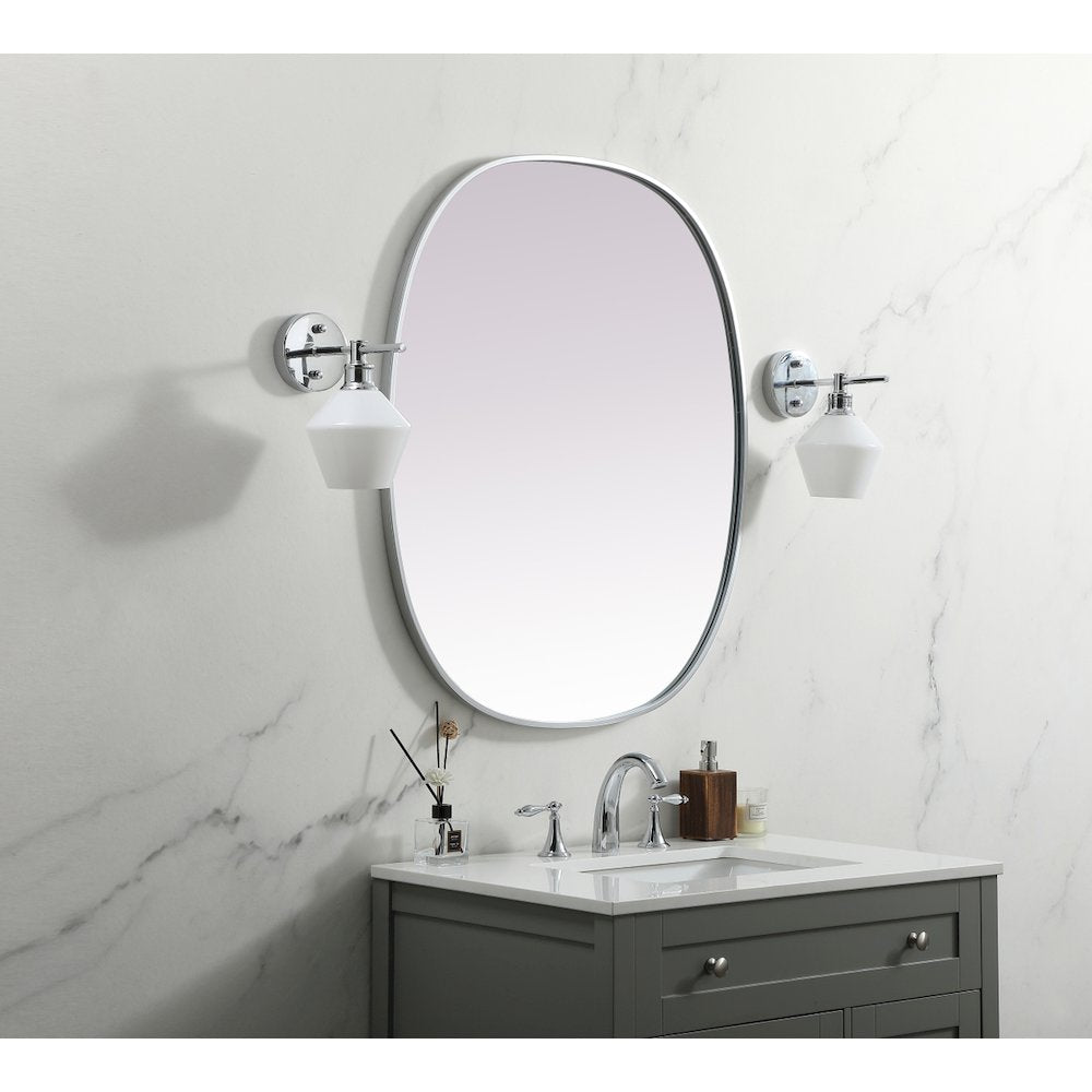 Metal Frame Oval Mirror 30x36 Inch in Silver