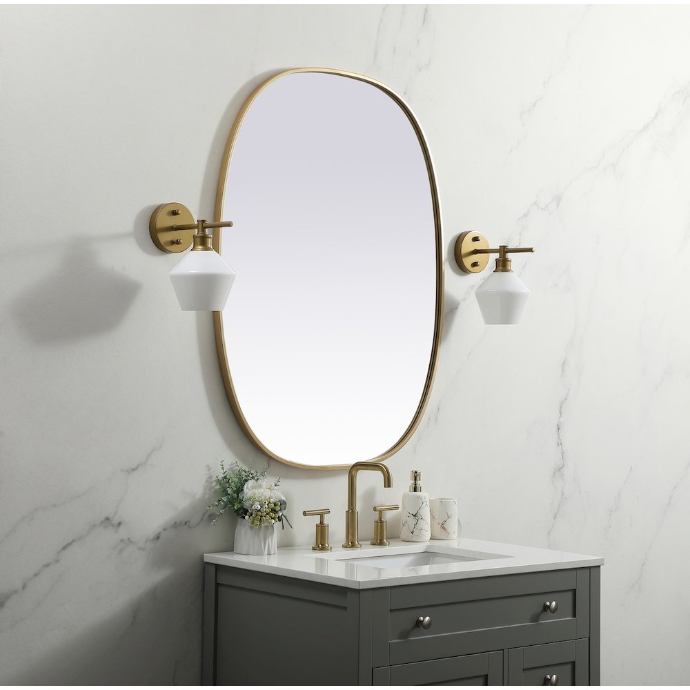 Metal Frame Oval Mirror 30x40 Inch in Brass
