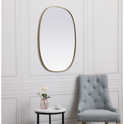 Metal Frame Oval Mirror 30x40 Inch in Brass
