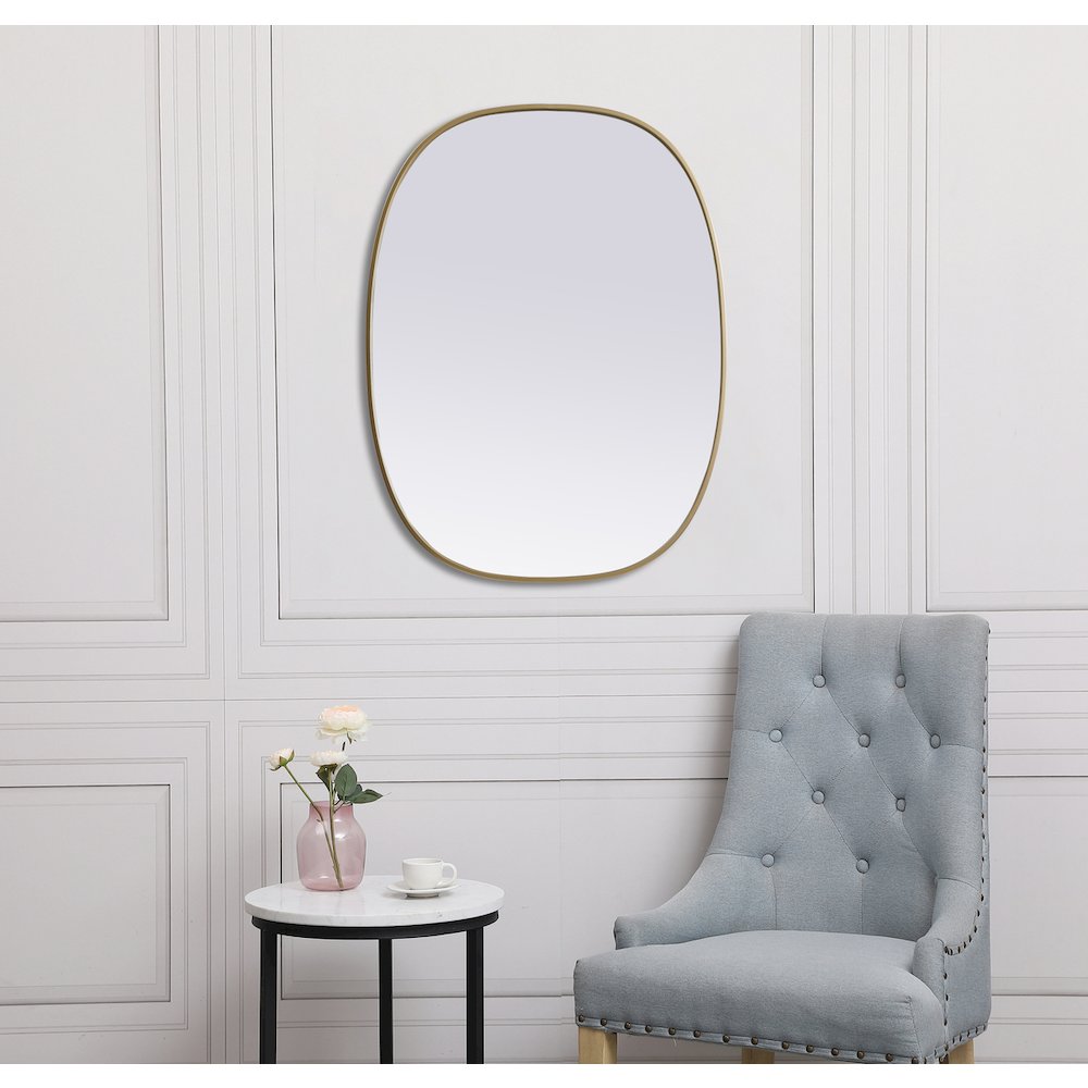 Metal Frame Oval Mirror 30x40 Inch in Brass