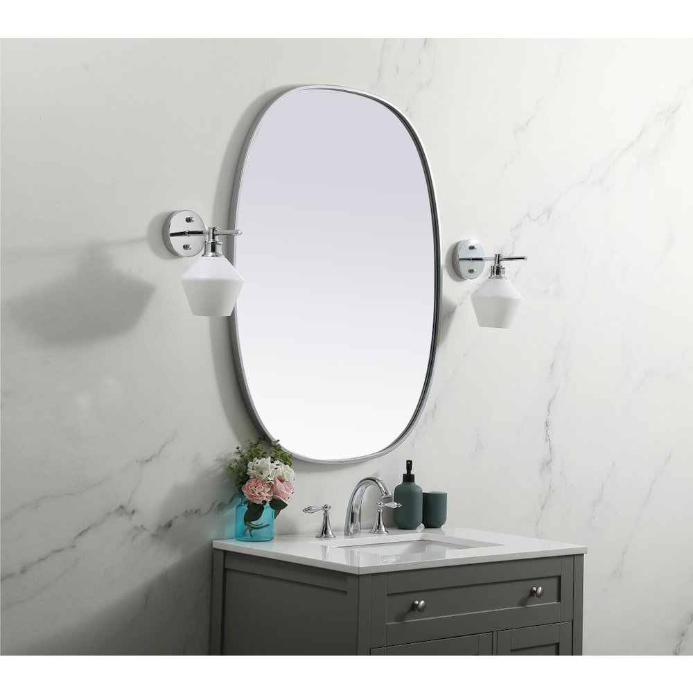 Metal Frame Oval Mirror 30x40 Inch in Silver
