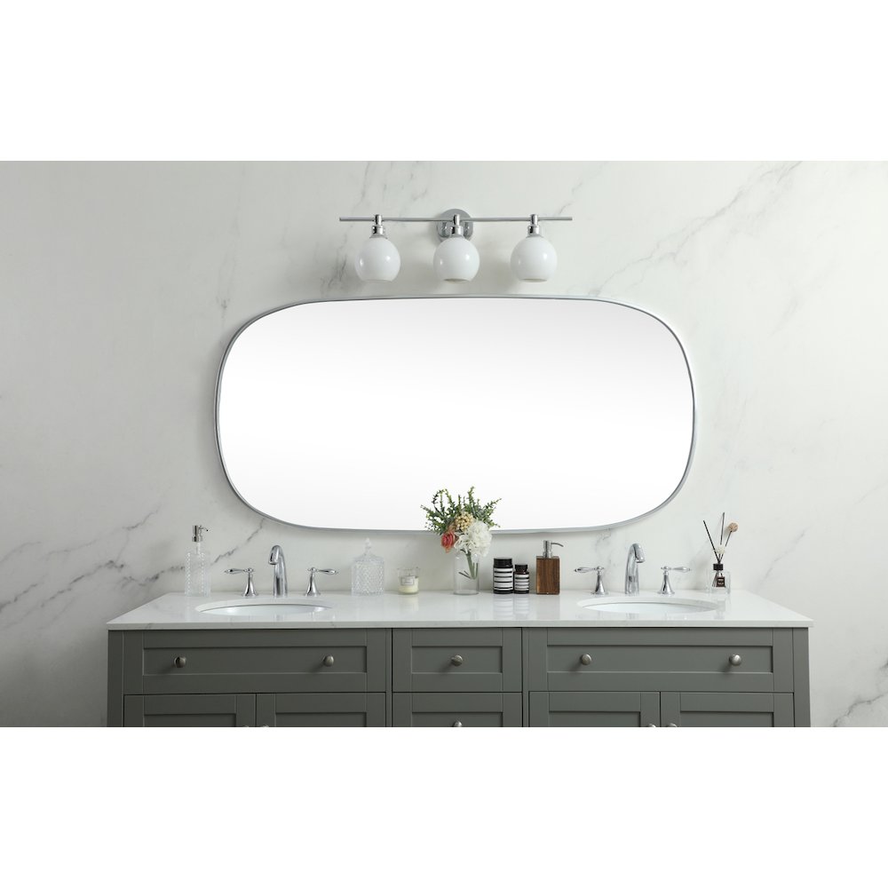 Metal Frame Oval Mirror 30x60 Inch in Silver