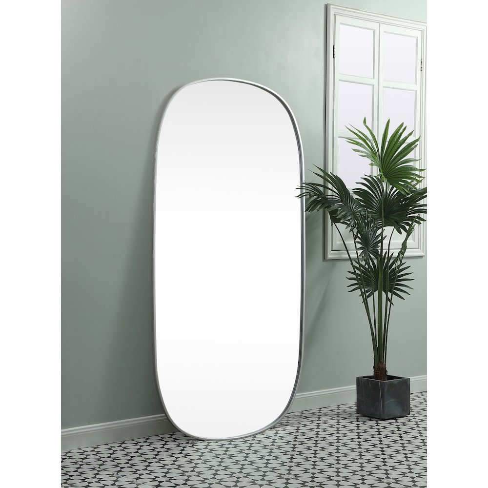Metal Frame Oval Mirror 30x60 Inch in Silver