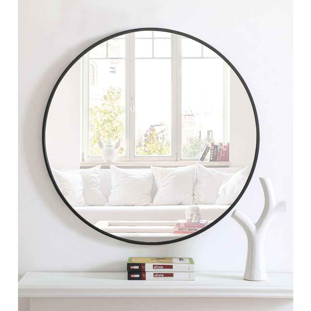 Metal frame Round Mirror 32 inch Black finish