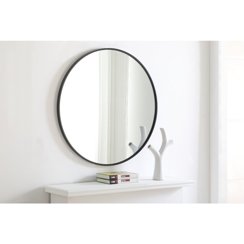 Metal frame Round Mirror 32 inch Black finish