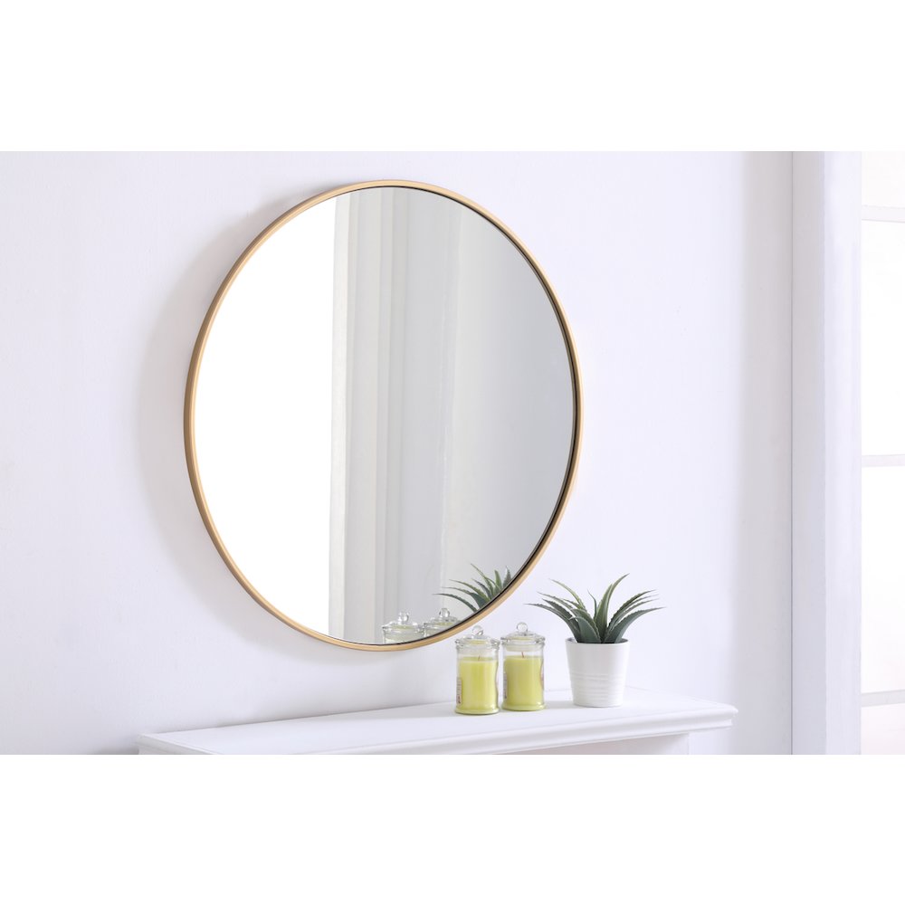 Metal frame Round Mirror 32 inch Brass finish