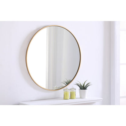 Metal frame Round Mirror 32 inch Brass finish