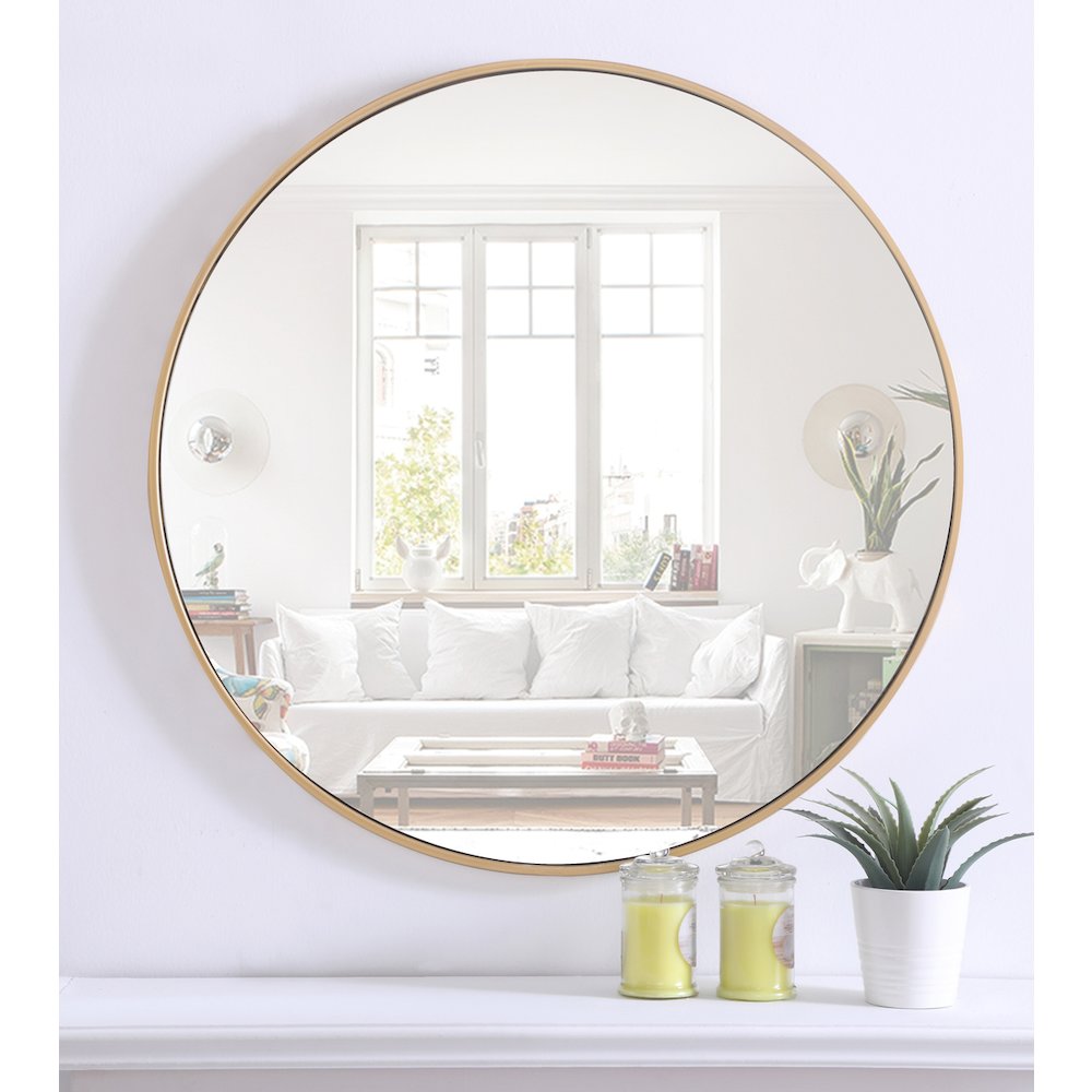 Metal frame Round Mirror 32 inch Brass finish