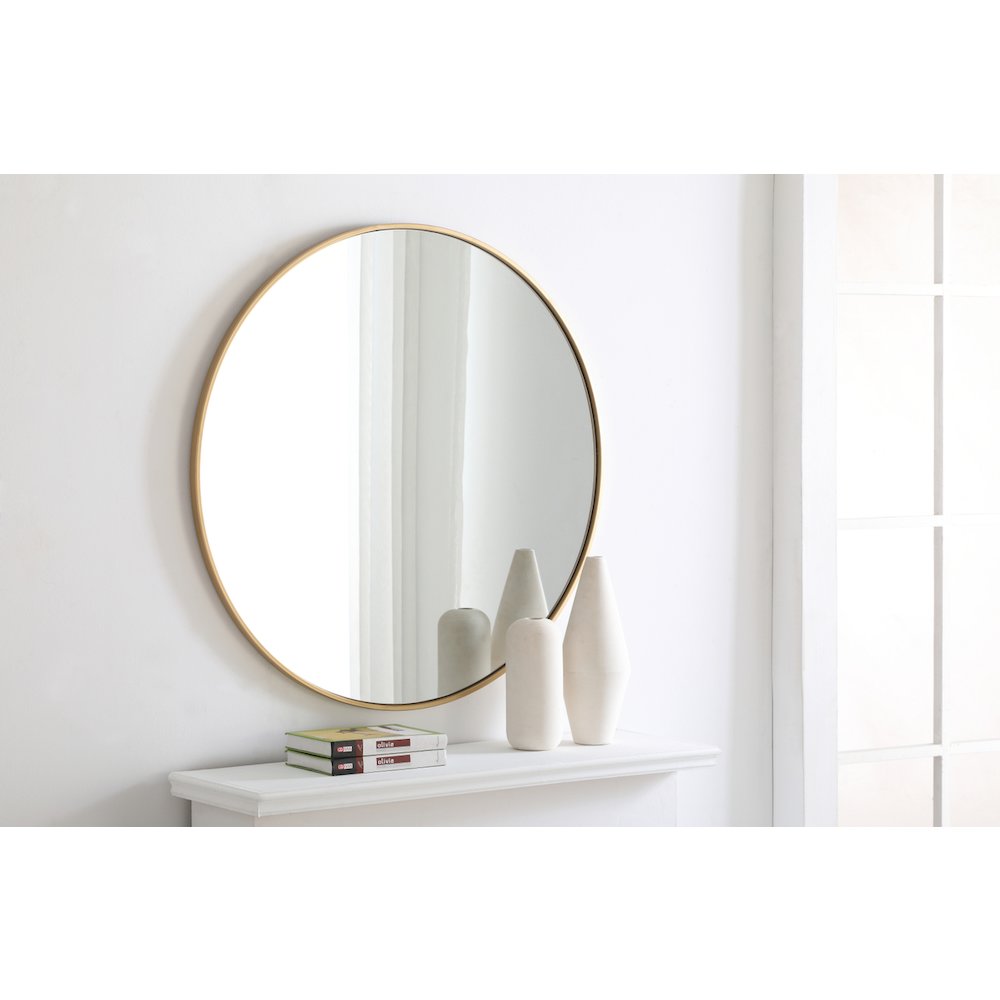 Metal frame Round Mirror 36 inch Brass finish