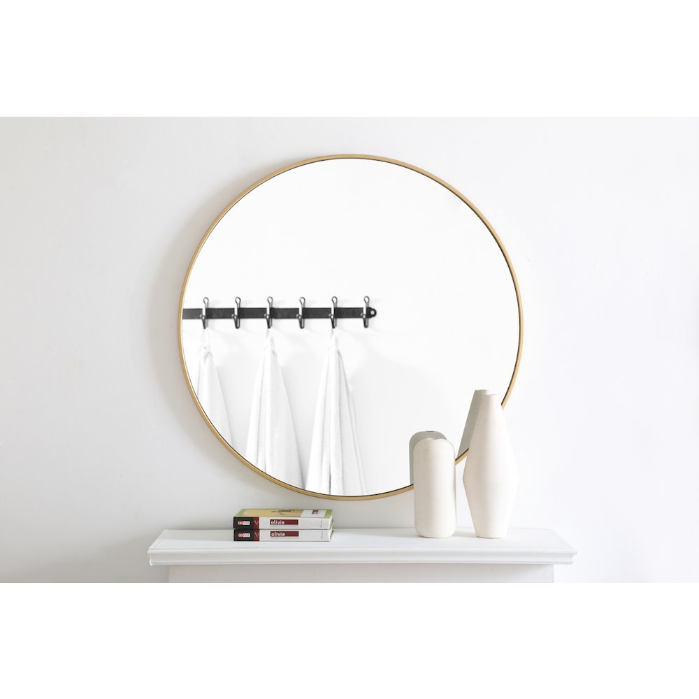 Metal frame Round Mirror 36 inch Brass finish