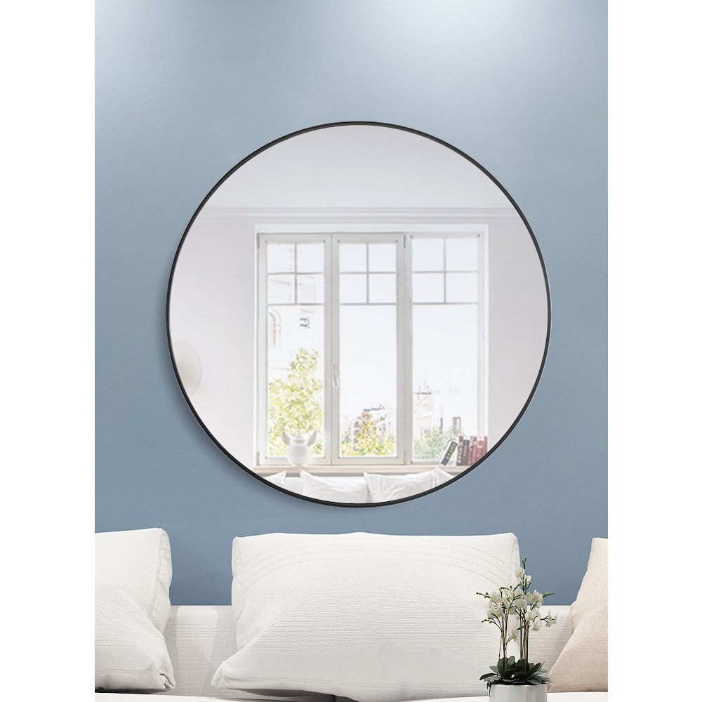 Metal frame Round Mirror 42 inch Black finish