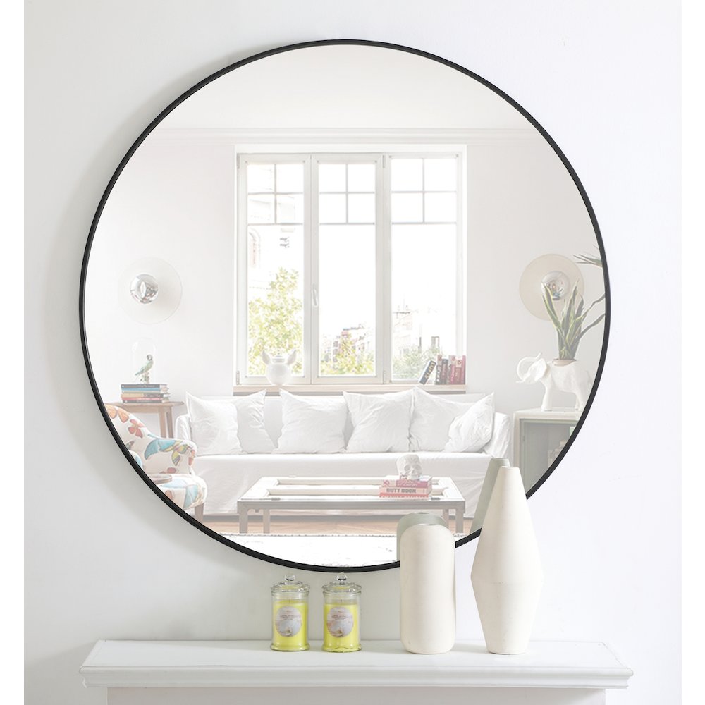 Metal frame Round Mirror 42 inch Black finish
