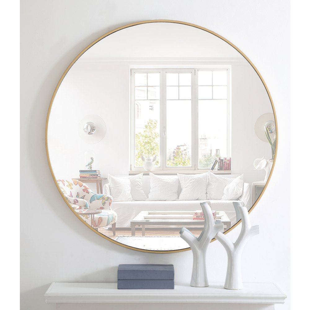 Metal frame Round Mirror 42 inch Brass finish