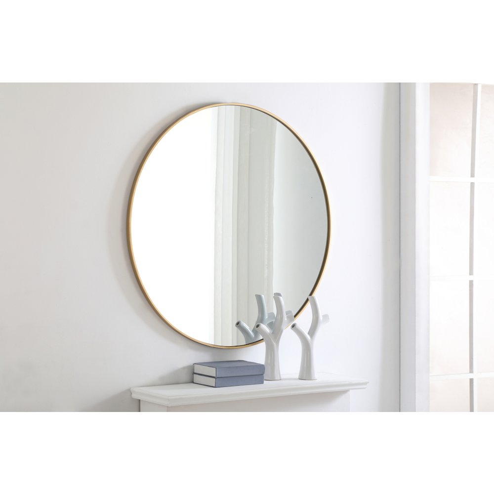 Metal frame Round Mirror 42 inch Brass finish