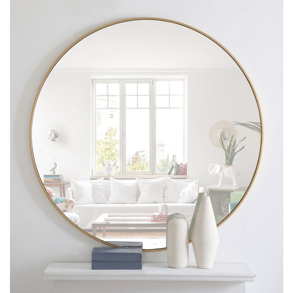 Metal frame Round Mirror 48 inch Brass finish